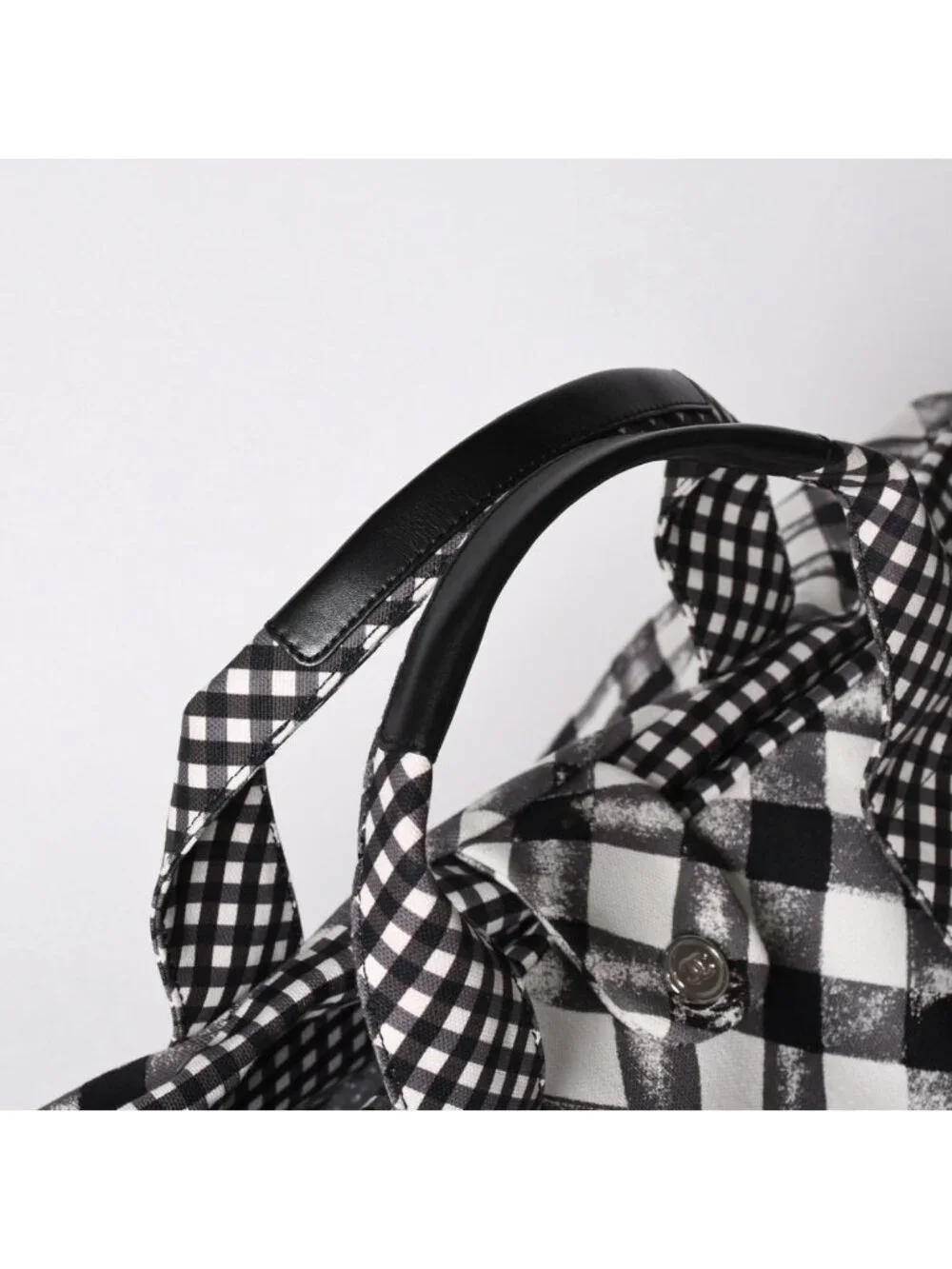 Chanel Cruise Line Gingham Check Tote Boston Bag White Black CC Logo Silver